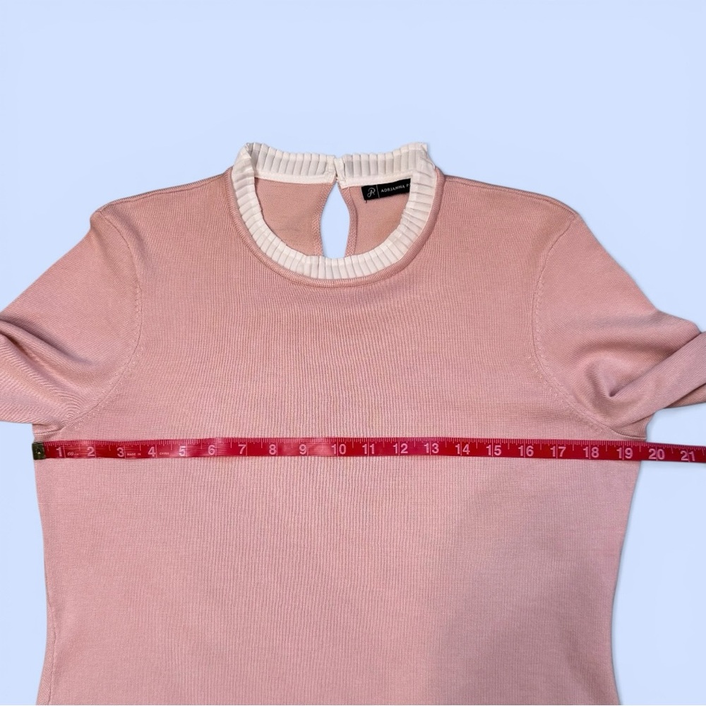 Adrianna Papell Twofer Sweater Top Pleated Trim Pink White - Picture 9 of 13